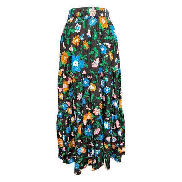 Kate Spade New York Black Floral Midi Skirt Women’s Size Medium Silk Blend - Picture 1 of 9